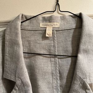 Eileen Fisher, two button down gray sparkle grey jacket
